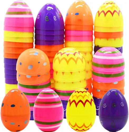 WODMAZ 36 huevos de Pascua brillantes impresos de plástico de 3.4 pulgadas, estampados surtidos y huevos de colores para huevos sorpresa, rellenos
