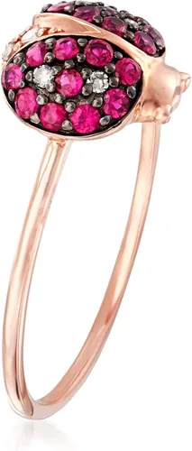 Miniatura 3 de Ross-Simons 0.30 ct. t.w. Ruby and Diamond-Accented Ladybug Ring in 14kt Rose Gold