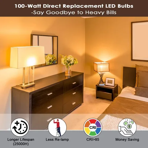 Miniatura 2 de Yochoice Paquete de 12 bombillas LED A19, bombillas LED equivalentes a 100 W, luz blanca cálida de 2700 K, bombillas E26 Edison con base de tornillo