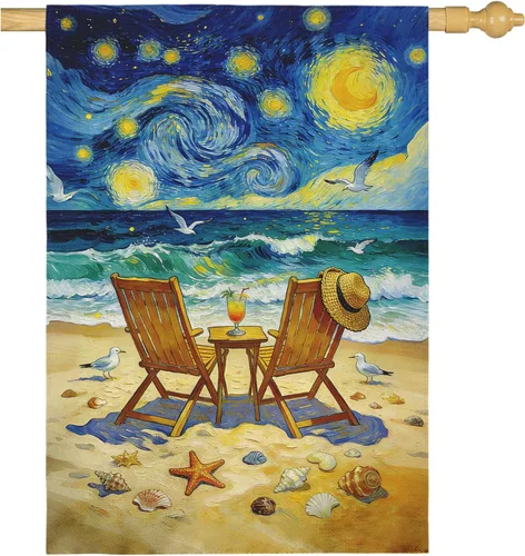 Miniatura 23 de Bandera de jardín de Halloween, bandera de jardín de calabaza Van Gogh, banderas de jardín, artes, cielo nocturno estrellado, luna, bandera