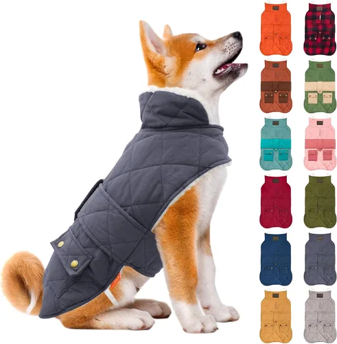 Miniatura 29 de KYEESE Abrigo para Perros Cálido Abrigo de Invierno Acolchado para Mascotas con Agujero para la Correa Chaqueta Suave para Perros con Bolsillo