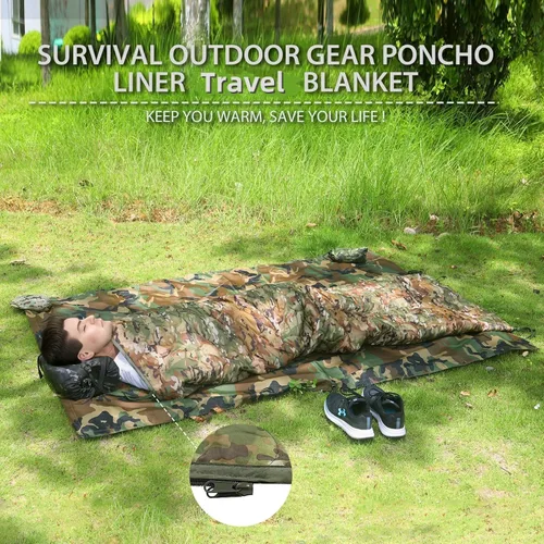Miniatura 6 de Forro de poncho de camuflaje, manta militar, saco de dormir militar, con una bolsa de transporte de compresión, para viajes, senderismo, campamento