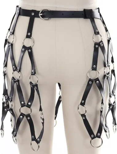 Miniatura 6 de CYWYX Disfraces del partido arnés del cuerpo ajustable ahueca hacia fuera cuero de la PU tejidas faldas de moda, Pg01., talla única