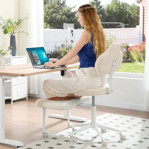 Miniatura 7 de Pinmoco Silla de Oficina para Sentarse con Piernas Cruzadas con Ruedas, Silla de Meditación, Silla TDAH para Adultos, Respaldo y Asiento más Anchos
