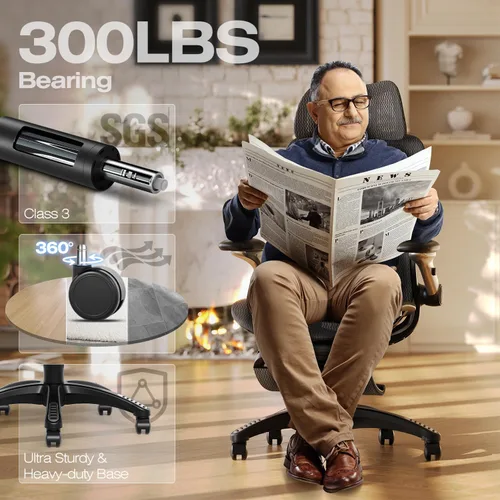 Miniatura 8 de ELABEST X100 Silla de oficina ergonómica de malla con reposapiés, silla de escritorio grande y alta con brazos abatibles 5D, soporte lumbar 3D
