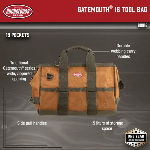 Miniatura 2 de Bucket Boss Gatemouth 16 - Bolsa de herramientas en color marrón, 60016, 15 litros (marrón)