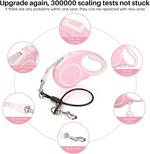 Miniatura 3 de Correa retráctil mejorada para perro con cable a prueba de mordidas y dispensador de bolsas de excrementos, correa resistente de 16 pies para perros