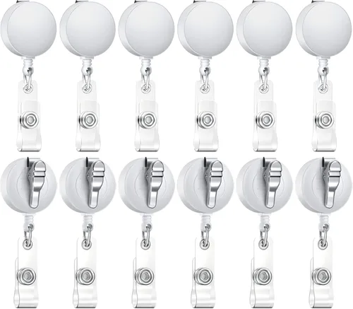 Paquete de 12 carretes retráctiles para insignias, portatarjetas de estudiante, carretes retráctiles con clip de cocodrilo 12 piezas blanco
