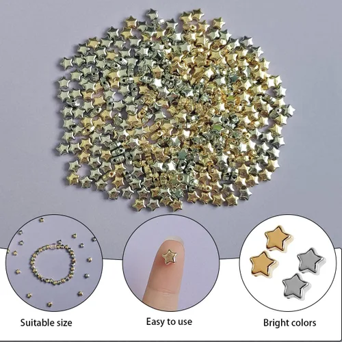 Miniatura 3 de 400 cuentas espaciadoras en forma de estrella, accesorios de cuentas espaciadoras de estrellas de 0.236 in (dorado)
