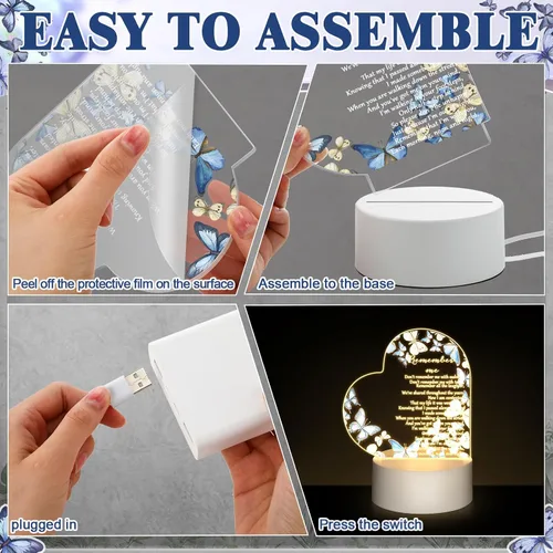 Miniatura 4 de Coume Regalo conmemorativo, luz nocturna, cristal transparente, acrílico, corazón, condolencias, regalo, luz LED, recuerdo de duelo, decoración