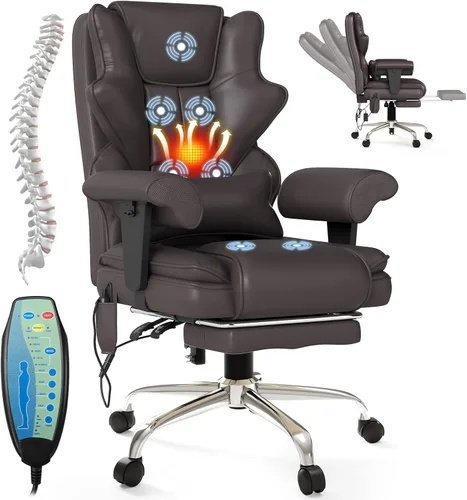 Miniatura 12 de Silla de Oficina de Masaje de 7 Puntos, Silla Gerencial Calefaccionada, Silla Ejecutiva Ergonómica con Reposapiés, Reposabrazos Ajustable, Silla