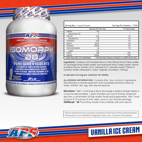 Miniatura 2 de APS Nutrition Isomorph - Suplemento de proteína en polvo Aislado de proteína de suero Ultrafiltrado 0.99 oz de proteína Helado de vainilla