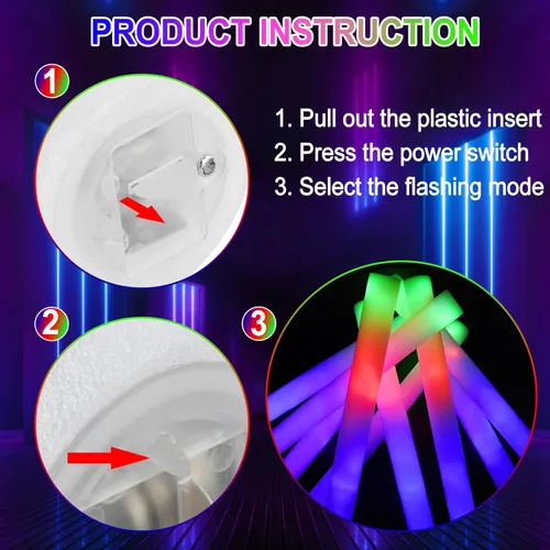Miniatura 3 de Taotuo Varillas de brillo en masa 108 piezas Palos de espuma LED que brillan en la oscuridad, suministros de fiesta con 3 modos de parpadeo, palos
