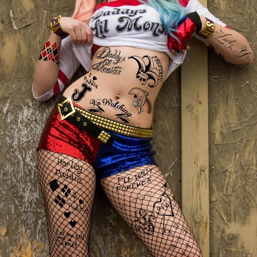 Miniatura 2 de 5 hojas de tatuajes temporales de Halloween HQ para mujeres, hombres y adultos, tatuajes de manos de cara de Joker, kit de maquillaje de Halloween