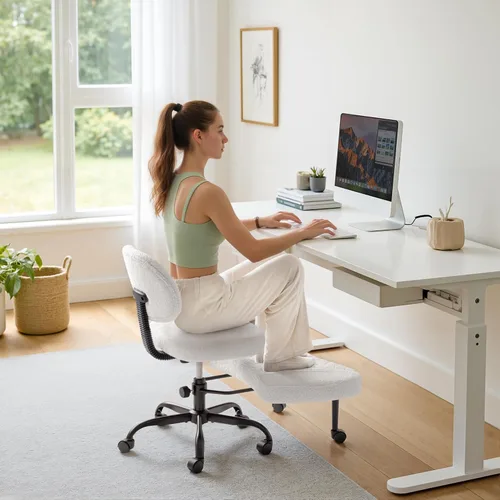 Miniatura 11 de Furmax Silla de oficina ergonómica con patas cruzadas con ruedas, silla de escritorio giratoria de 360° con altura ajustable y reposapiés para TDAH