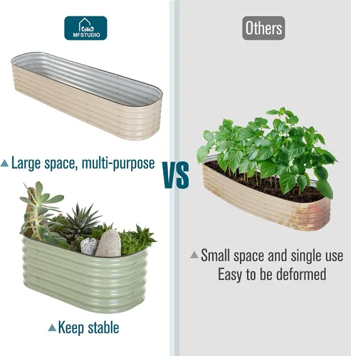 Miniatura 4 de MFSTUDIO Kit de cama de jardín elevada galvanizada para exteriores, macetas elevadas ovaladas de 17 pulgadas de alto, maceta de metal para verduras