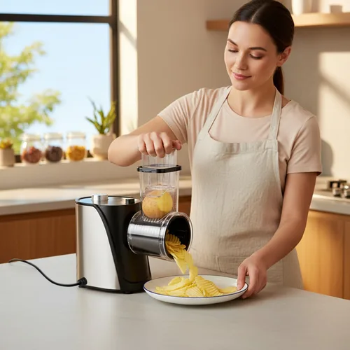 Miniatura 8 de Picador eléctrico 5 en 1 de verduras, rallador de queso de 250 W con 5 cuchillas diferentes, cortador de procesador de alimentos de cocina