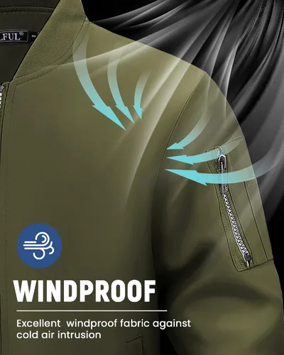 Miniatura 4 de WULFUL Chaqueta Bomber para Hombre Ligera Casual Cortavientos con Cremallera Abrigo con Bolsillo