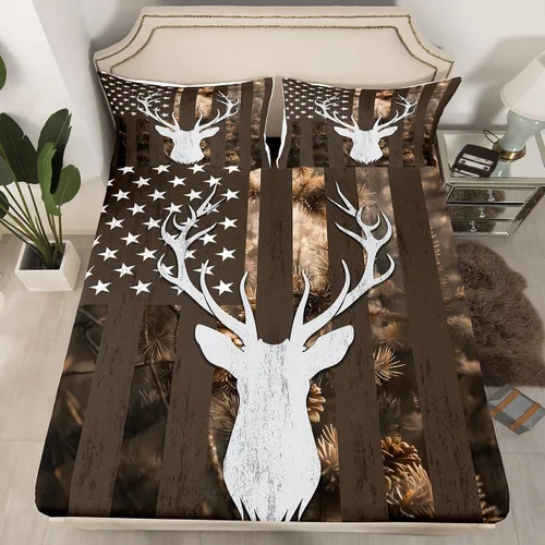 Miniatura 2 de Juego de sábanas con estampado camuflaje de la bandera estadounidense tamaño King, de Castle Fairy. Juego de ropa de cama de lujo de microfibra