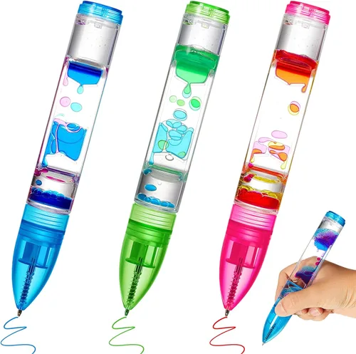 Miniatura 9 de Equsion 3 bolígrafos con burbujas de movimiento líquido, con temporizador colorido, para concentración, estrés, alivio de la ansiedad, juguetes