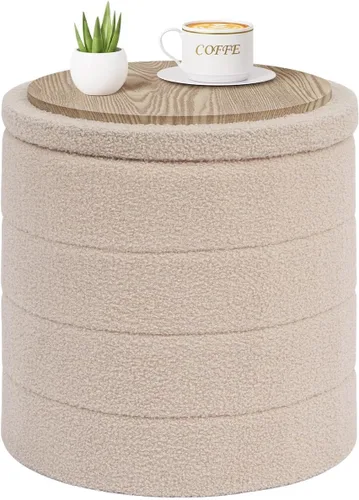 Miniatura 20 de PINPLUS Otomana de Almacenamiento Redonda Reposapiés Taburete con Bandeja de Terciopelo Sherpa Otomana de Almacenamiento Plegable, Reposapiés Boucle