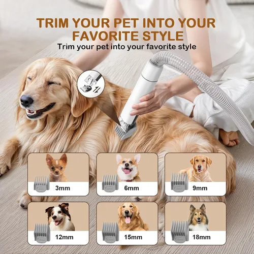 Miniatura 6 de Aspirador para Aseo de Perros, Kit de Aseo para Perros con Cortador de Uñas y Amoladora, 6 Herramientas de Aseo para Mascotas (Caramel)
