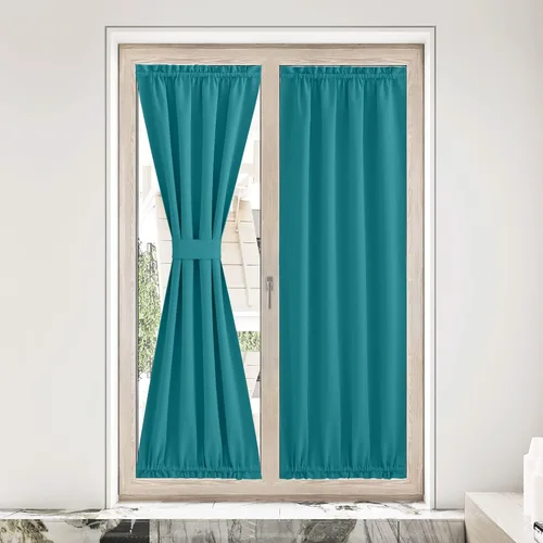 Miniatura 202 de NICETOWN Cortinas opacas unicolor con aislamiento térmico para puerta francesa, granja, oscurecimiento de habitación, puertas y ventanas de Marrón