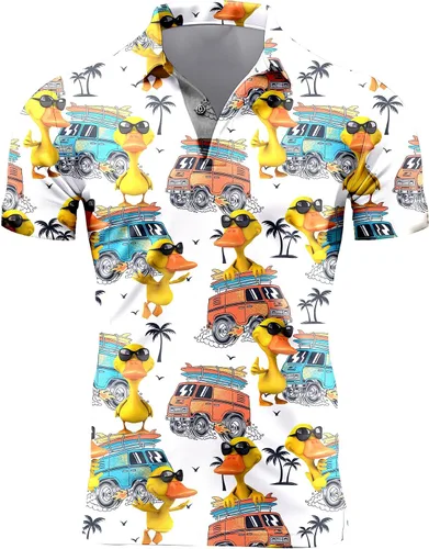 Miniatura 104 de Camisa de golf de los años 80 para hombre, ajuste seco, manga corta, estampada, divertidas, camisas de golf de los años 90 para hombre