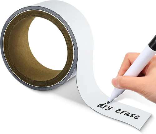 Miniatura 10 de Houseables Tira magnética, cinta magnética, cinta magnética, 1 pulgada x 25 pies, rollo magnético, etiqueta de borrado en seco, tiras para pizarra