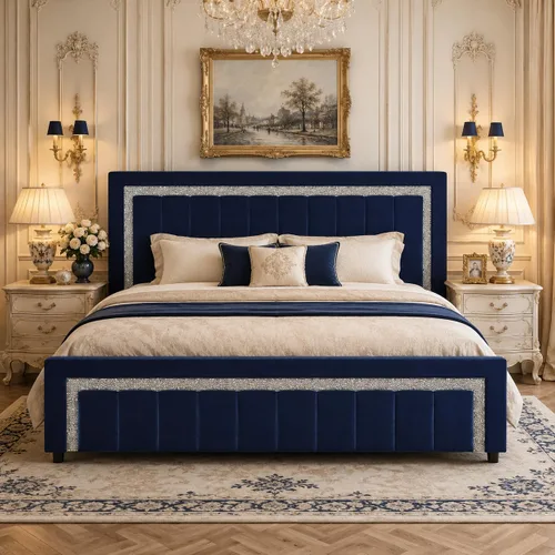 Miniatura 23 de HOMBCK Marcos de Cama Individual, Marco de Cama Tamaño Individual con Cabecera y Pie de Cama de Diseño de Terciopelo Diamante, Marco de Cama