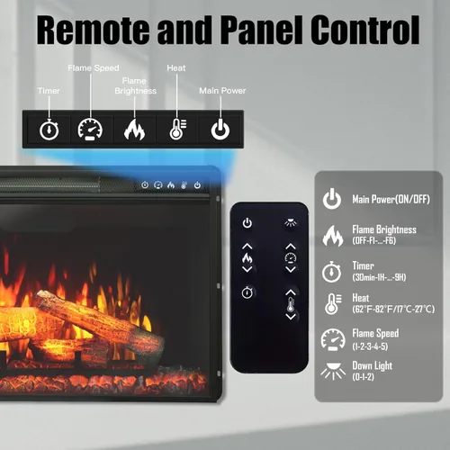 Miniatura 4 de Insertos de chimenea eléctrica de 26 pulgadas, 1500W empotrado en pared con control remoto, temporizador, 6 niveles de brillo y 5 velocidades