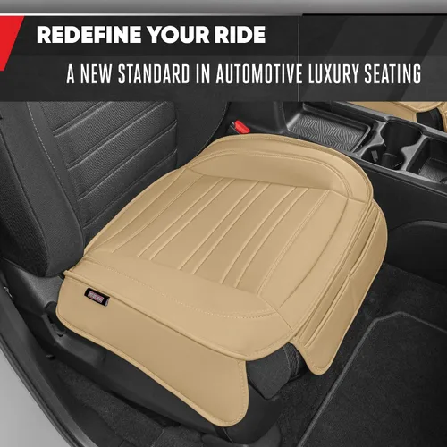 Miniatura 3 de Motor Trend Fundas de asiento para autos, camiones, SUV, fundas de asiento acolchadas de piel sintética beige con bolsillos de almacenamiento, funda
