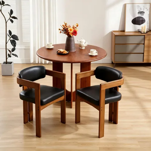 Miniatura 11 de Juego de 4 sillas de comedor modernas de barril, sillas de comedor tapizadas con respaldo curvado y patas de madera, sillas laterales de lino