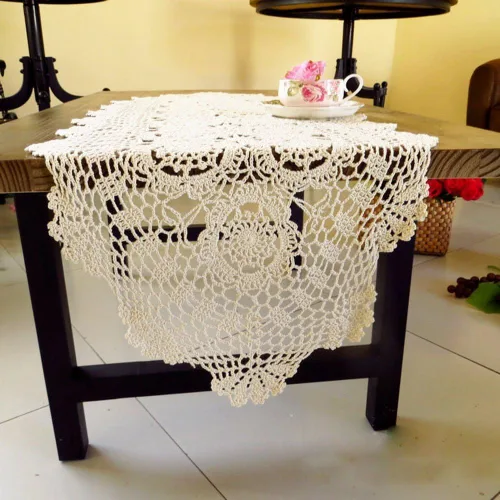 Miniatura 5 de KEPSWET Camino de mesa ovalado de encaje de ganchillo hecho a mano de algodón para mesa de café, mesa de café, soporte de TV, decoración beige 14 x
