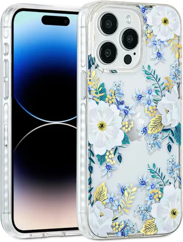 Miniatura 44 de SCORPIFY Funda para iPhone 15 Pro Max con diseño floral de Nemophila azul, bonita funda transparente para teléfono para mujeres y niñas