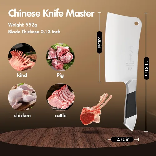 Miniatura 5 de SHI BA ZI ZUO Cuchillo de acero inoxidable resistente para cortar huesos caseros