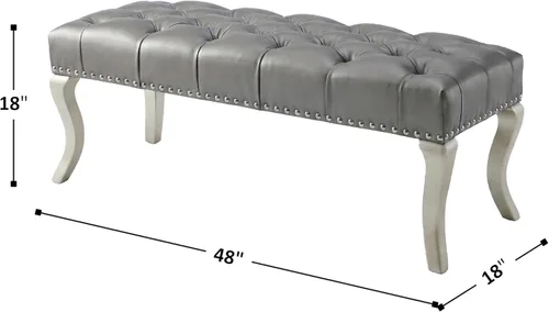 Miniatura 2 de Roundhill Furniture Maxem - Asiento tapizado de piel sintética copetudo con banco de clavos, color champán