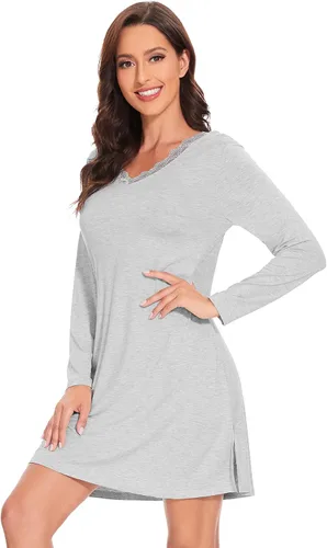 Miniatura 3 de WiWi Camisones de viscosa de bambú para mujer, camisas de dormir de manga larga, pijamas suaves S-XXL