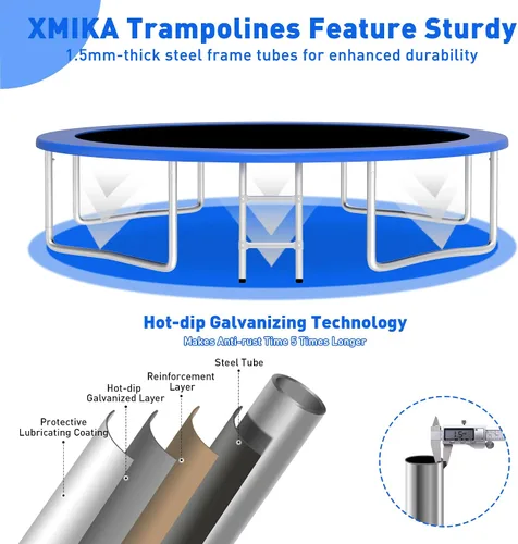 Miniatura 4 de Trampolín para exteriores de 1500 libras con luz+rociador+calcetines, trampolín resistente de 16 pies, 14 pies, 12 pies, con aro de baloncesto, Azul