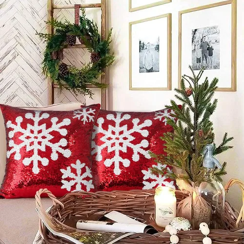 Miniatura 5 de OTOSTAR Juego de 2 fundas de almohada de lentejuelas navideñas de 18 x 18 pulgadas, diseño de copo de nieve de invierno, decoración de lentejuelas