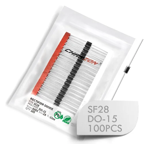 Paquete de 100 piezas Chanzon SF28 Super Fast Recovery Rectificador Diodo 2A 600V 35ns DO-15 (DO-204AC) Axial 2 Amp 600 Volt Diodos Electrónicos