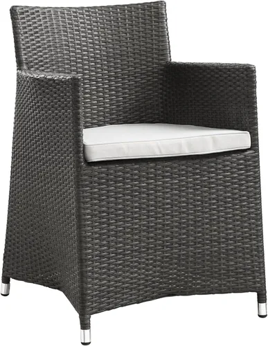 Miniatura 2 de Modway Sillón de comedor de mimbre para patio al aire libre de la rota de Junction con el cojín en marrón Marrón y blanco