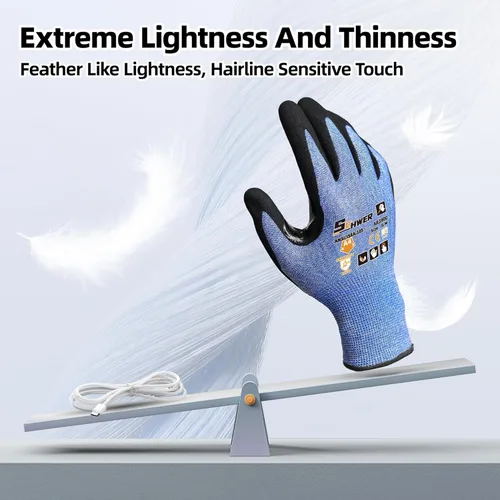Miniatura 3 de Schwer A4 AIR-SKIN - Guantes de trabajo resistentes a los cortes con extremadamente ligeros y delgados, guantes de agarre para pesca, trabajo