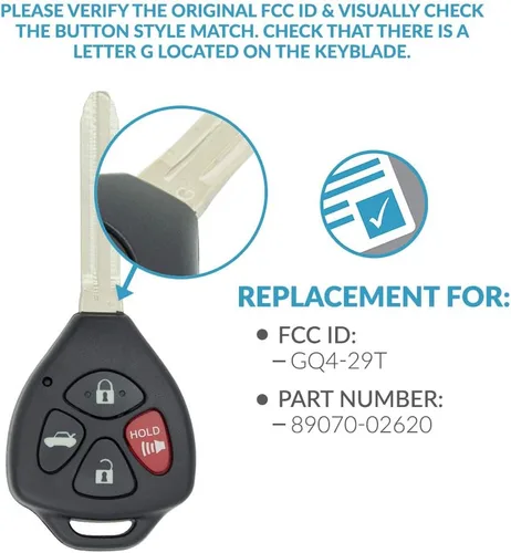 Miniatura 4 de Keyless2Go - Llave de control remoto con chip G para Toyota Corolla Venza Avalon GQ4-29T