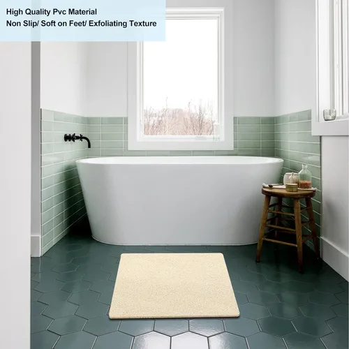 Miniatura 6 de Tapete de ducha antideslizante sin ventosa, 24 x 24 pulgadas de PVC lufa para ducha, baño, tapete de bañera con drenaje para superficie texturizada
