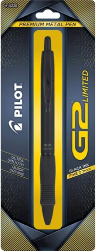 Pilot G2 Limited Bolígrafo de gel recargable y retráctil, punta fina, barril negro mate, 0.028 in, tinta negra, bolígrafo individual