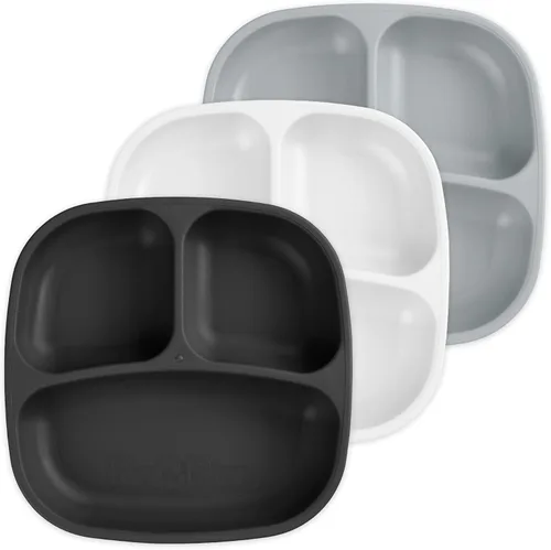 Miniatura 16 de Re-Play Platos para niños pequeños con divisores, 3 compartimentos de pared profunda, platos divididos para niños con 3 tapas, aptos