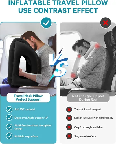 Miniatura 5 de almohada de viaje inflable, almohada para el cuello de avión que apoya cómodamente la cabeza y la barbilla para aviones, trenes, autos, siestas