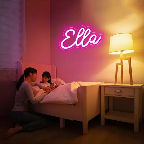 Miniatura 6 de Letrero de neón con nombre de Ella para decoración de pared, luz LED de neón para dormitorio de niños, decoración de fiesta de cumpleaños, letrero