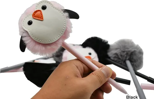 Miniatura 5 de Maydahui 6 bolígrafos de gel con forma de pingüino de felpa, bola de piel esponjosa, con 12 recambios de tinta negra para oficina, escuela, fiesta